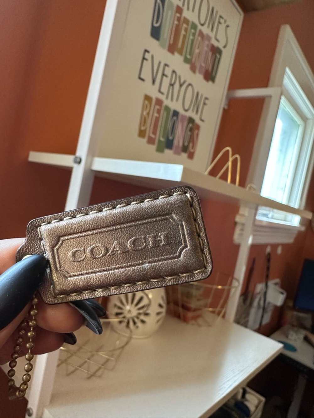 COACH Leather Hangtag Tag in Metallic Bronze